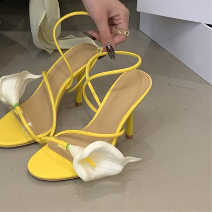 Green Calla Lily One-Strap Stiletto Sandals A126