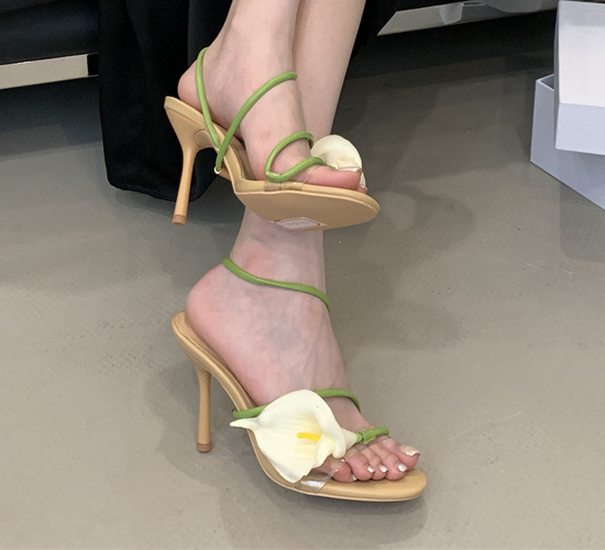 Green Calla Lily One-Strap Stiletto Sandals A126