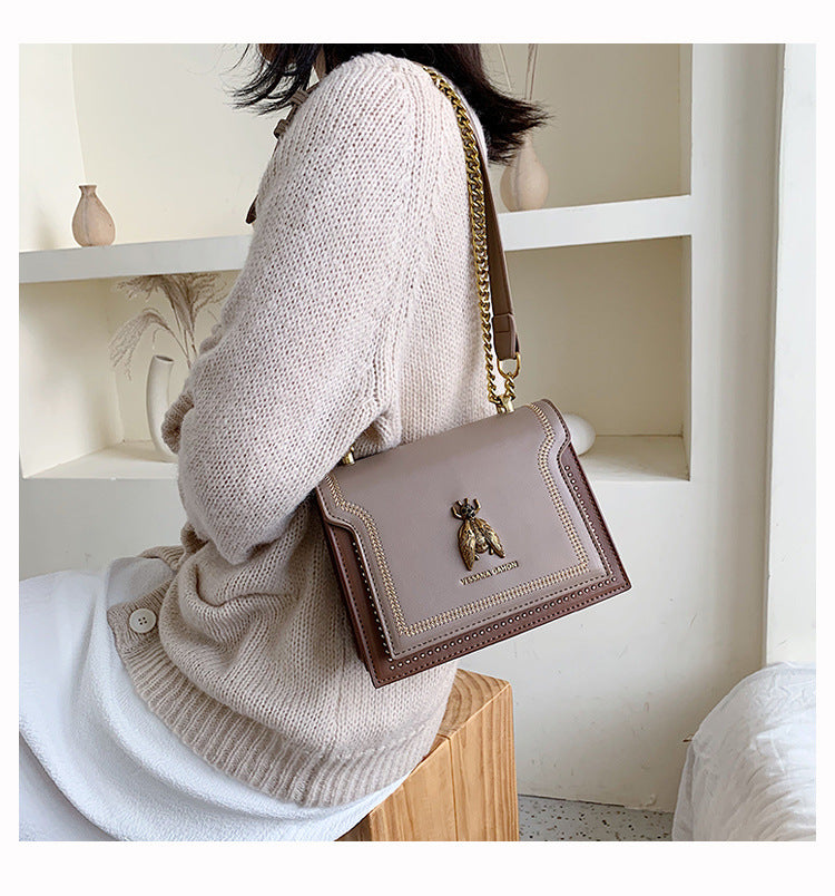 Vintage Bee Chain Crossbody Bag | PU Square Shoulder Handbag A53