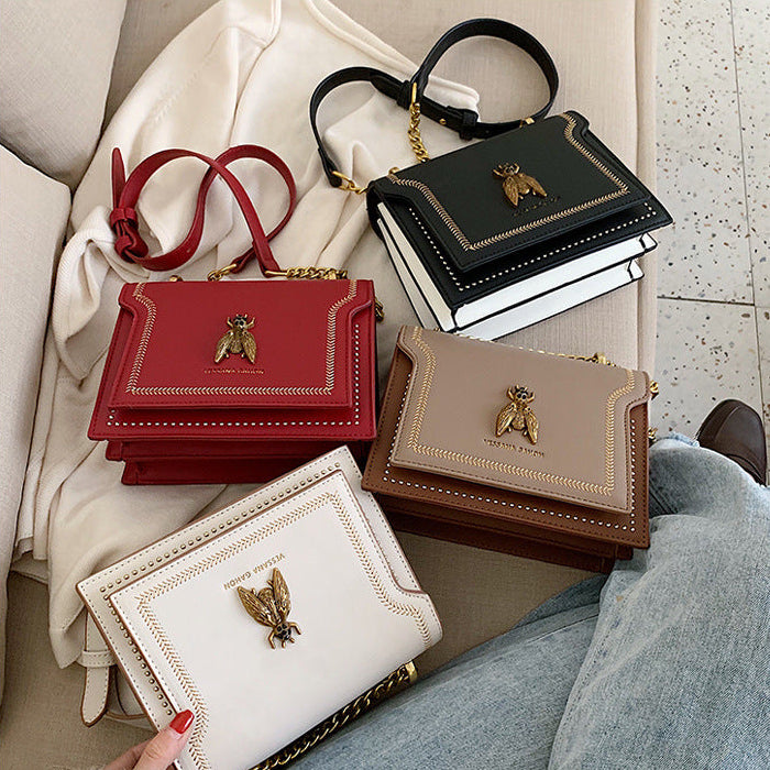 Vintage Bee Chain Crossbody Bag | PU Square Shoulder Handbag A53