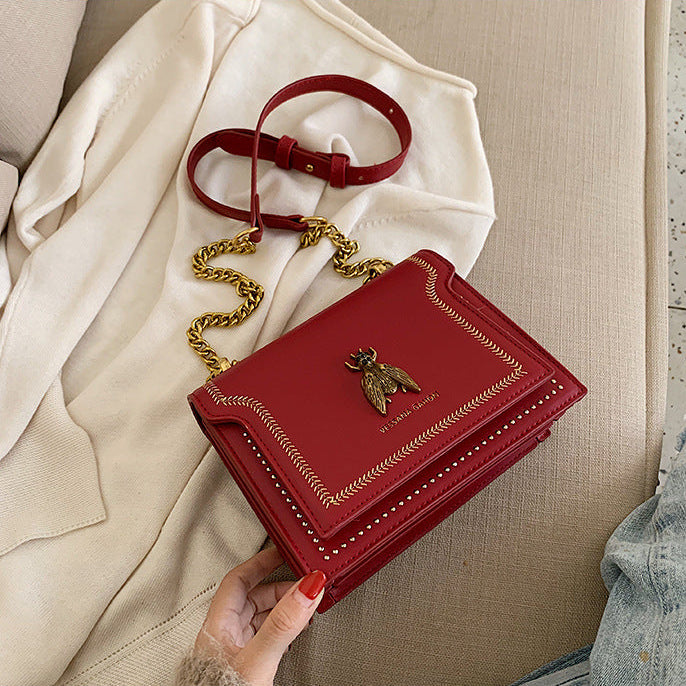 Vintage Bee Chain Crossbody Bag | PU Square Shoulder Handbag A53