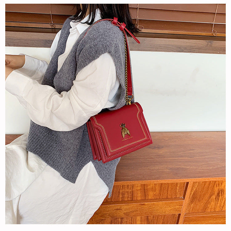 Vintage Bee Chain Crossbody Bag | PU Square Shoulder Handbag A53