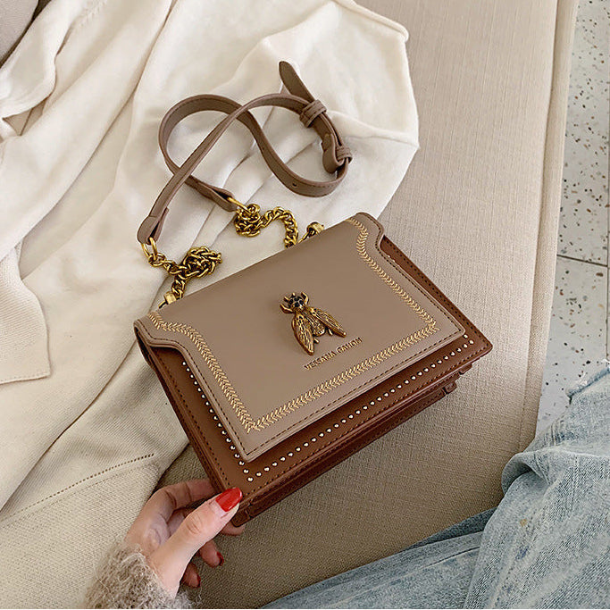 Vintage Bee Chain Crossbody Bag | PU Square Shoulder Handbag A53