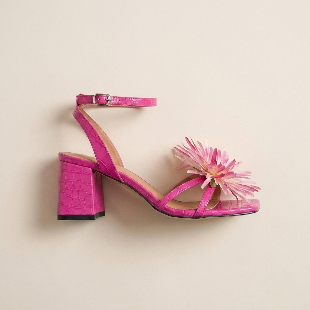 Women's Sunflower Applique Chunky Heel Sandals - Rose Pink - flatlay