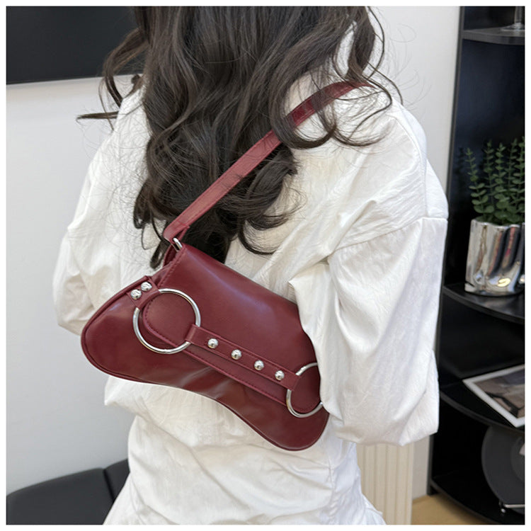 Women's Street Style Shoulder Bag Rivet Ring Hardware Detail A25