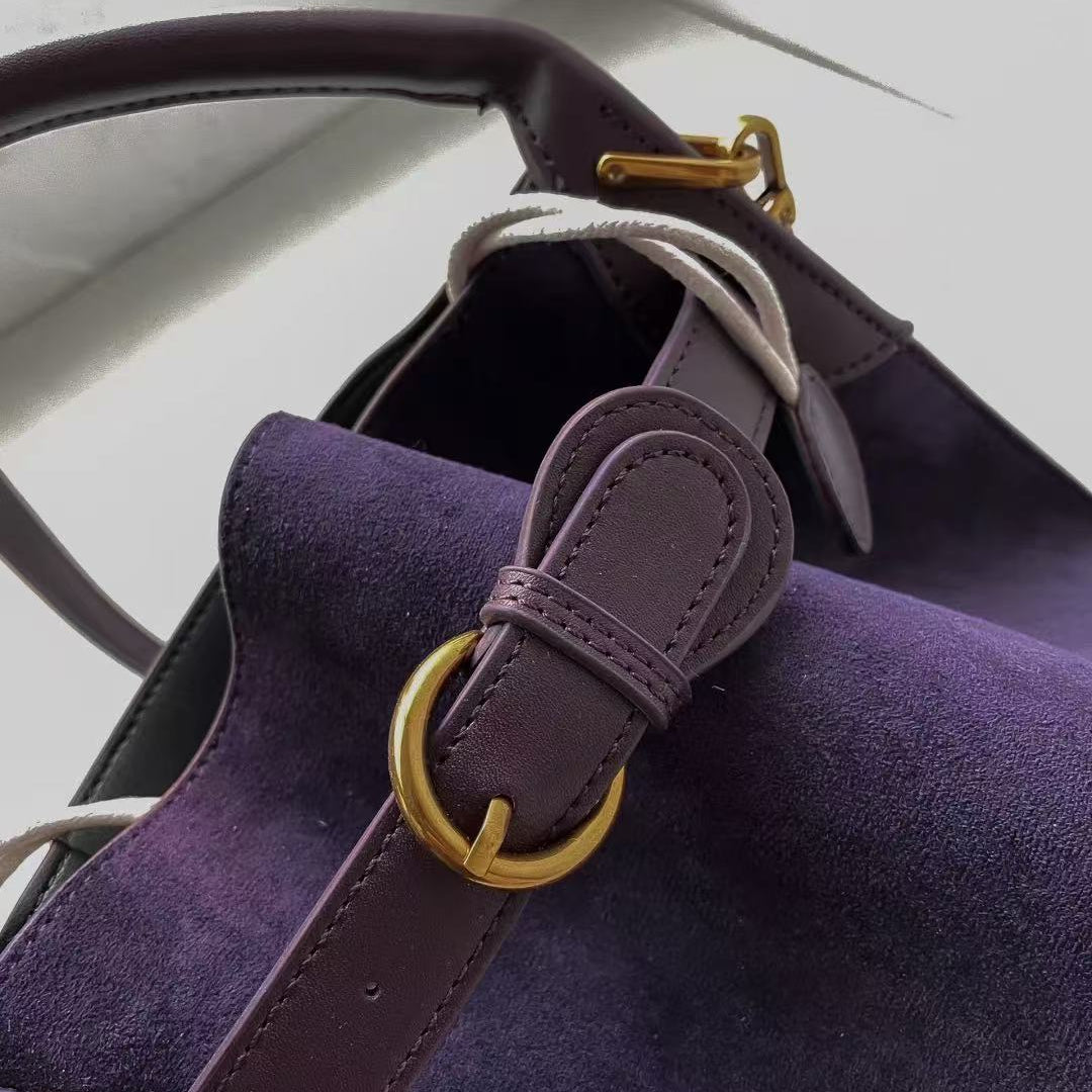 Women's Bucket Bag | Suede PU Crossbody with Belt Buckle Detail A17