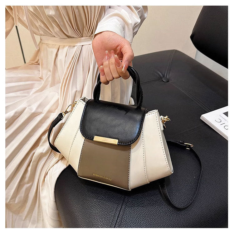 Color-Blocked Bucket Handbag for Women | PU Leather Top Handle Bag A41