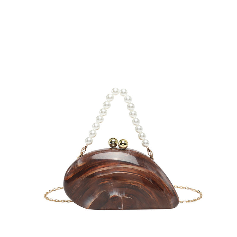 Pearl Chain Evening Clutch Bag | Oval Marble Finish A36