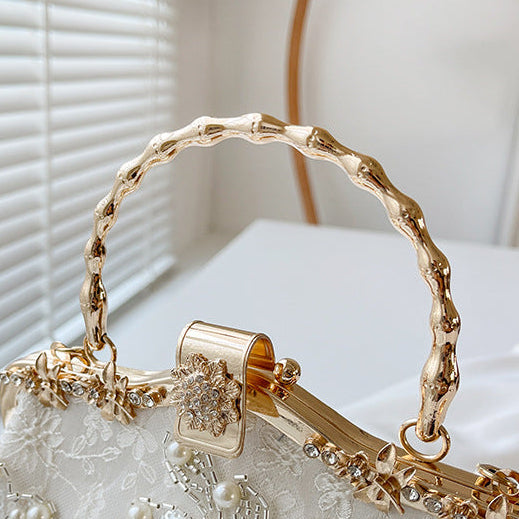 Pearl Embroidered Clutch Bag | Beaded Chain Shoulder Handbag A56