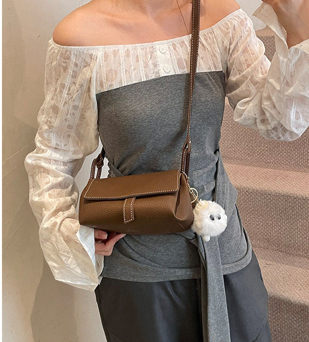 Korean Style PU Crossbody Bag | Small Shoulder Bag with Fur Pendant A60
