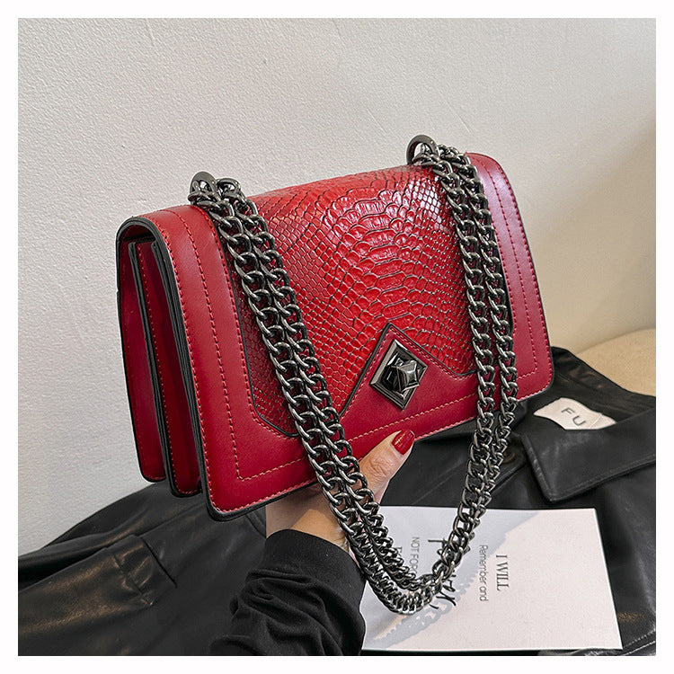 Retro Snakeskin PU Chain Bag | Women's Crossbody Square Bag A49