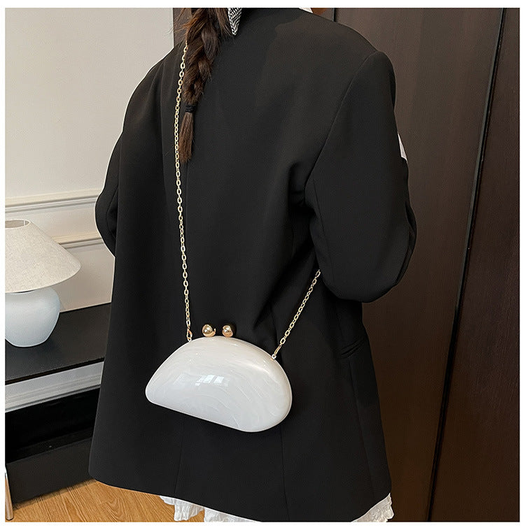 Pearl Chain Evening Clutch Bag | Oval Marble Finish A36