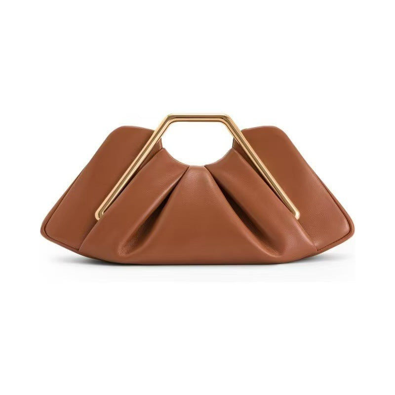 Women's Cloud Clutch Bag Soft Wrinkle PU with Gold Frame Handle A34