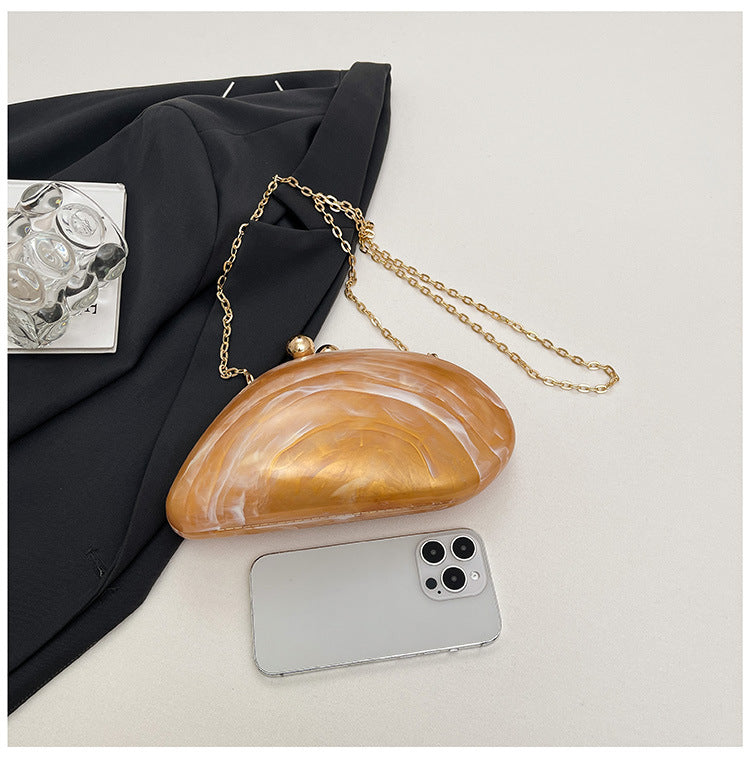 Pearl Chain Evening Clutch Bag | Oval Marble Finish A36