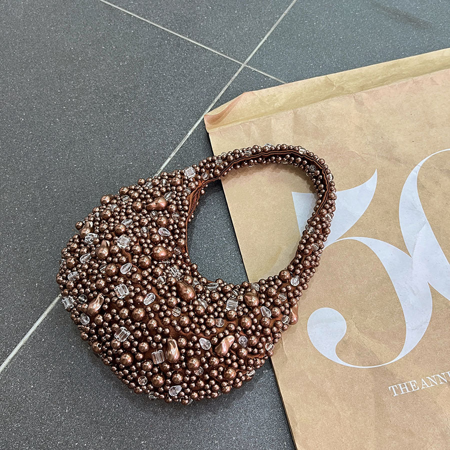 Crystal Beaded Woven Underarm Bag | Retro PVC Dumpling Bag A59