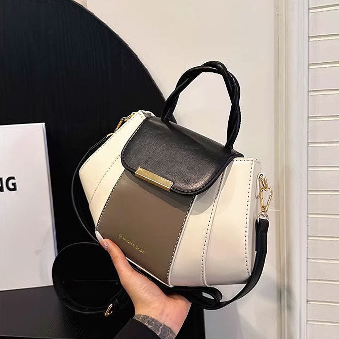 Color-Blocked Bucket Handbag for Women | PU Leather Top Handle Bag A41
