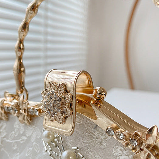 Pearl Embroidered Clutch Bag | Beaded Chain Shoulder Handbag A56