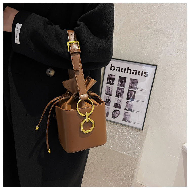 Niche PU Leather Bucket Bag | Drawstring Crossbody Mini Bag A48