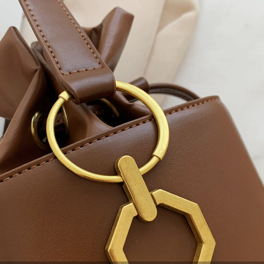 Niche PU Leather Bucket Bag | Drawstring Crossbody Mini Bag A48