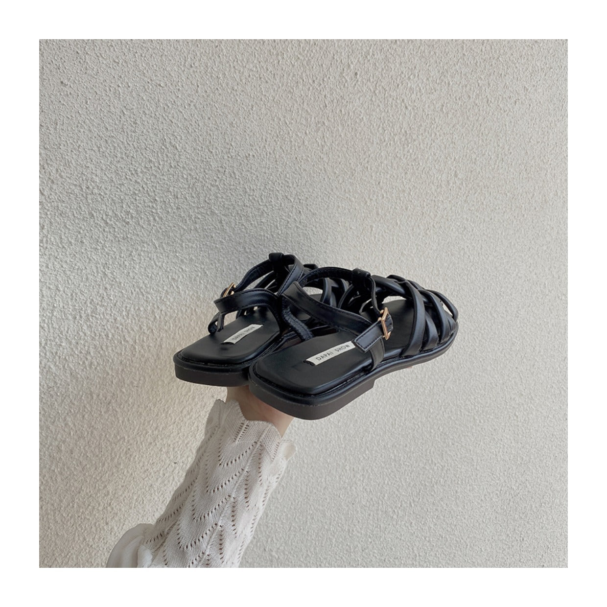 Roman Style Hollow Buckle Sandals | Open-Toe Flat Sandals for Women A79