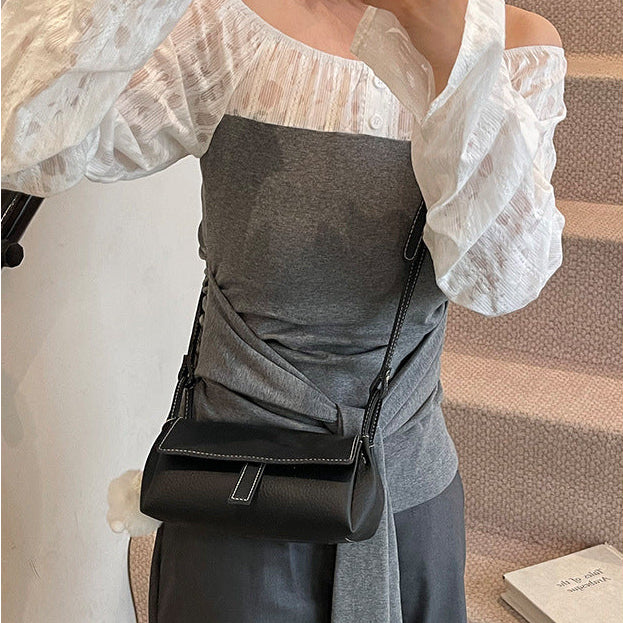 Korean Style PU Crossbody Bag | Small Shoulder Bag with Fur Pendant A60