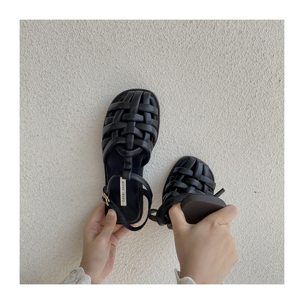 Roman Style Hollow Buckle Sandals | Open-Toe Flat Sandals for Women A79