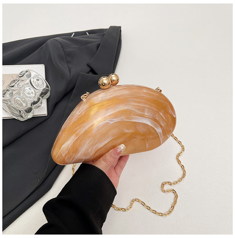 Pearl Chain Evening Clutch Bag | Oval Marble Finish A36