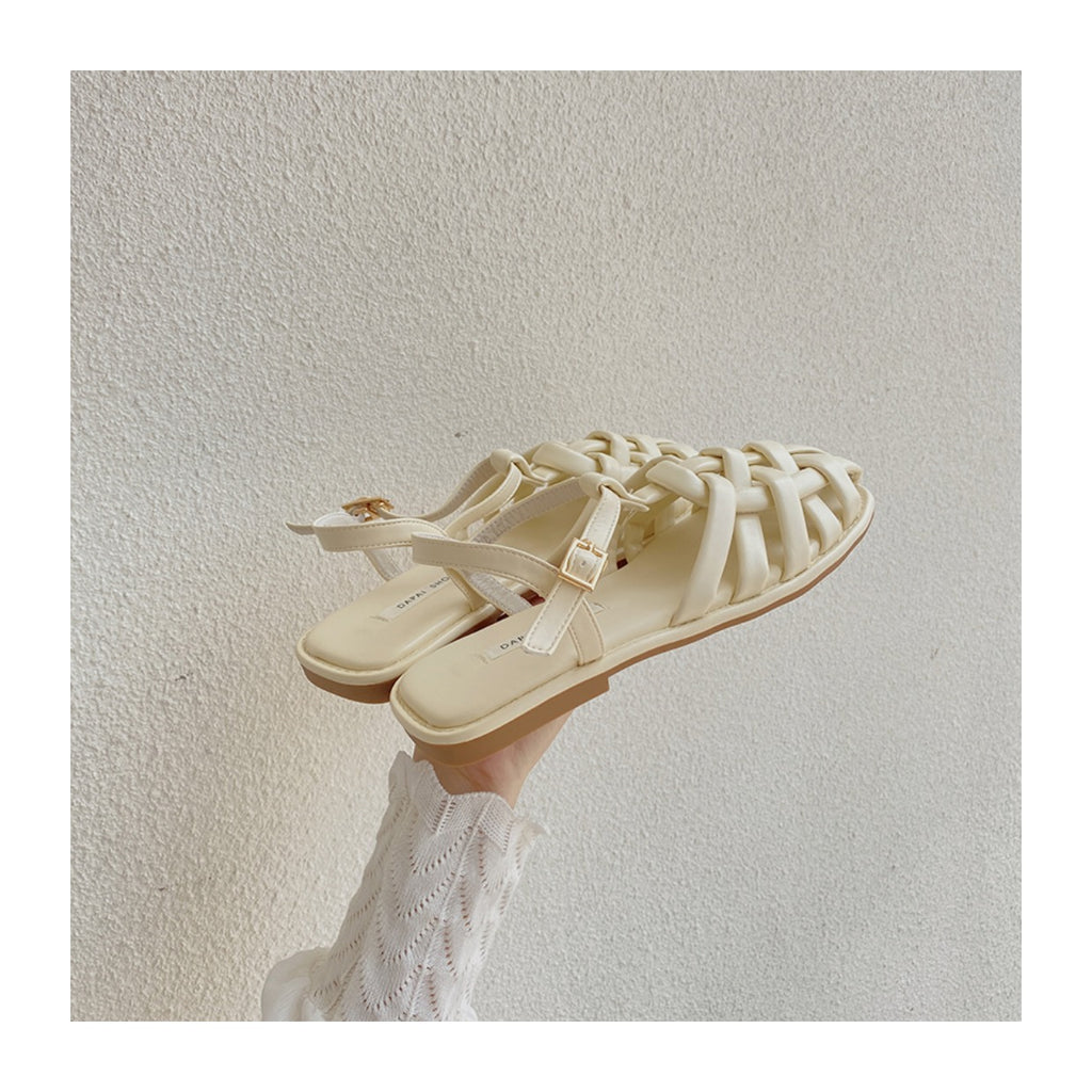 Roman Style Hollow Buckle Sandals | Open-Toe Flat Sandals for Women A79