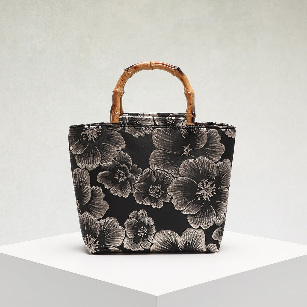 Bamboo Handle Sequin Floral Tote Bag for Women | Fabric Top Handle A46