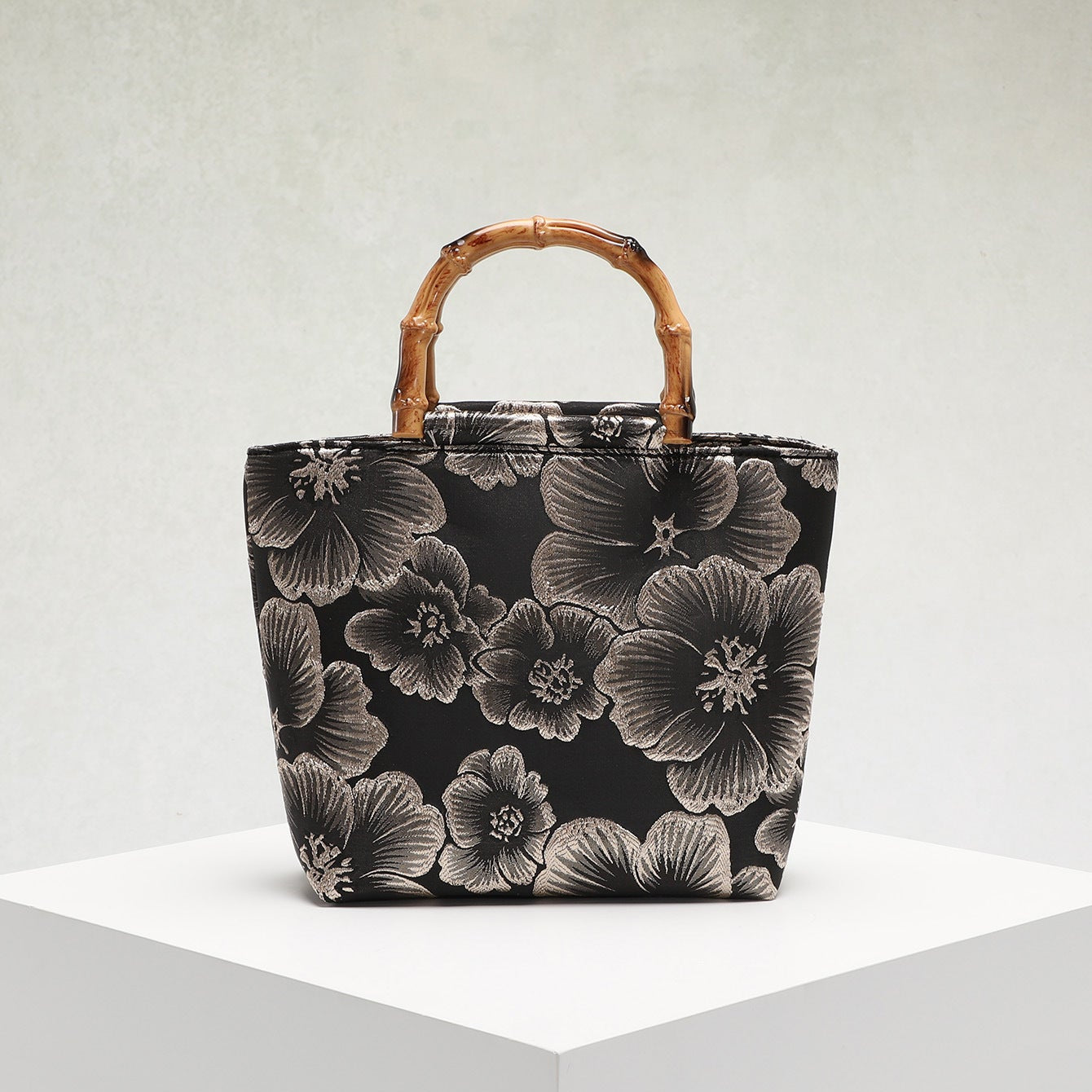 Bamboo Handle Sequin Floral Tote Bag for Women | Fabric Top Handle A46