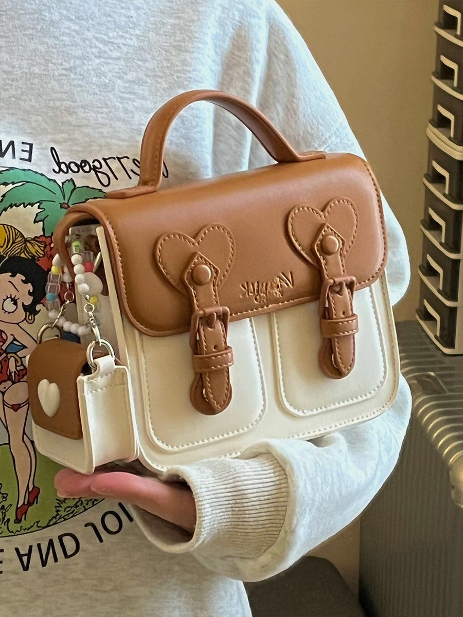 Color-Block Cream Crossbody Bag | Niche PU Flap Bag for Women A61