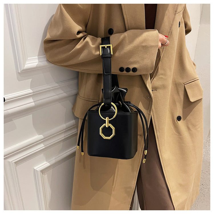 Niche PU Leather Bucket Bag | Drawstring Crossbody Mini Bag A48