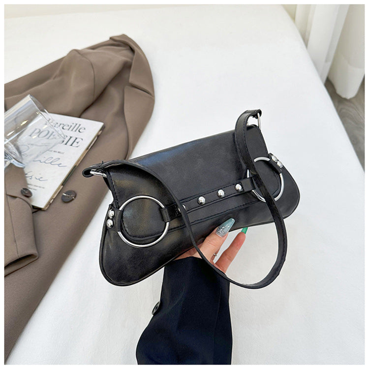 Women's Street Style Shoulder Bag Rivet Ring Hardware Detail A25