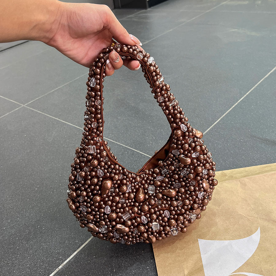 Crystal Beaded Woven Underarm Bag | Retro PVC Dumpling Bag A59