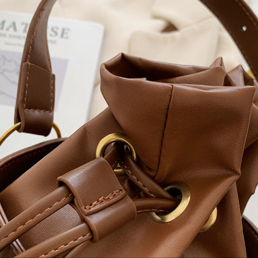 Niche PU Leather Bucket Bag | Drawstring Crossbody Mini Bag A48