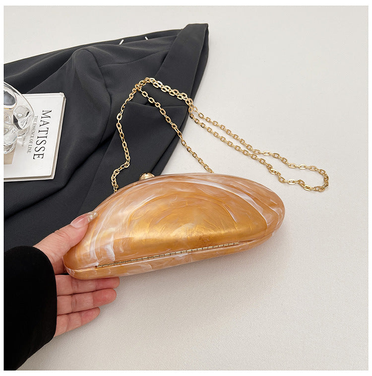 Pearl Chain Evening Clutch Bag | Oval Marble Finish A36