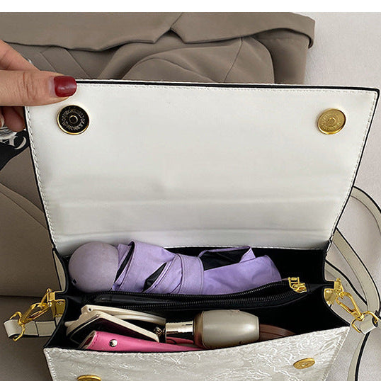 Lace Embroidered Flap Bag for Women | Gold Ring Handle A3