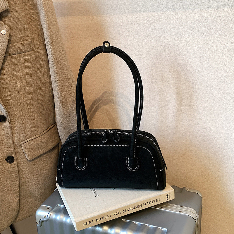 Women's Suede Shoulder Bag Retro Pillow Shape with Charm A24