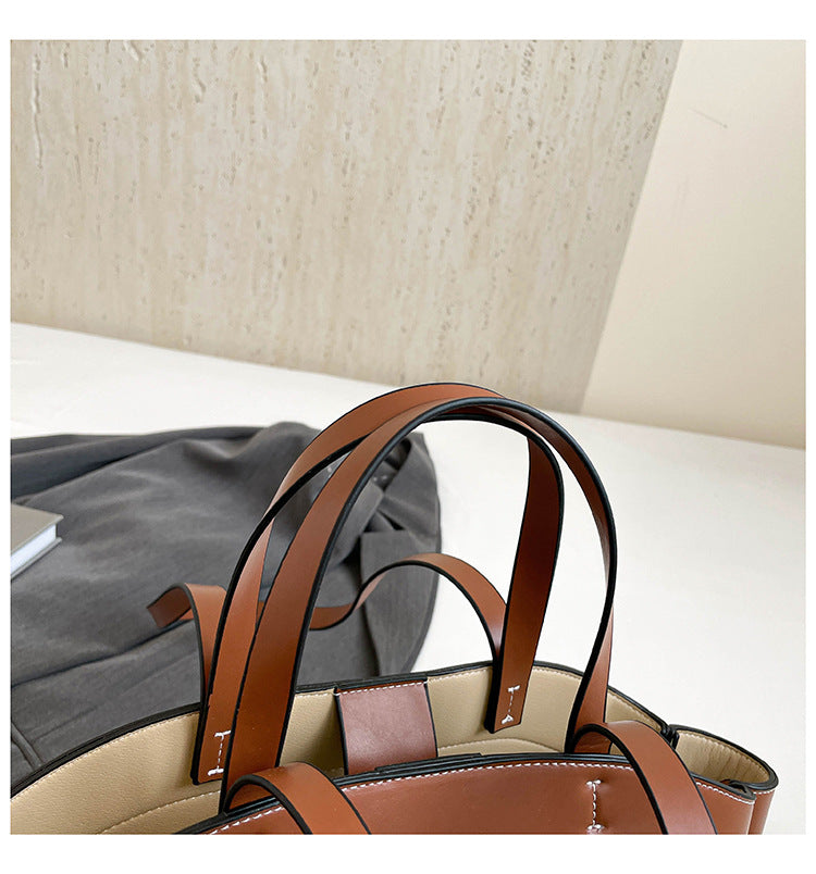 Women's Large Tote Shoulder Bag Colour Block Trim, Open Carry A32