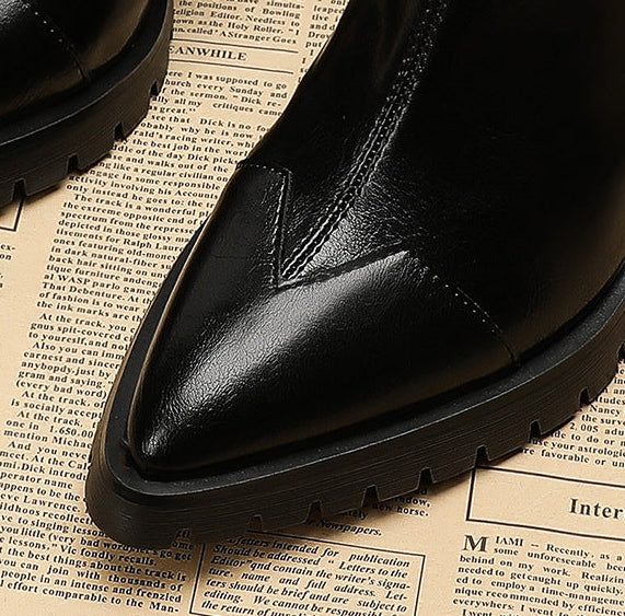 Pointed-Toe Thick Heel Martin Boots | Korean High-Heel Knight Boots for Women A75