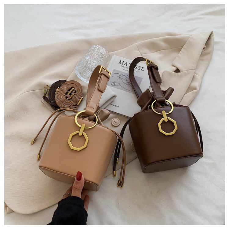 Niche PU Leather Bucket Bag | Drawstring Crossbody Mini Bag A48