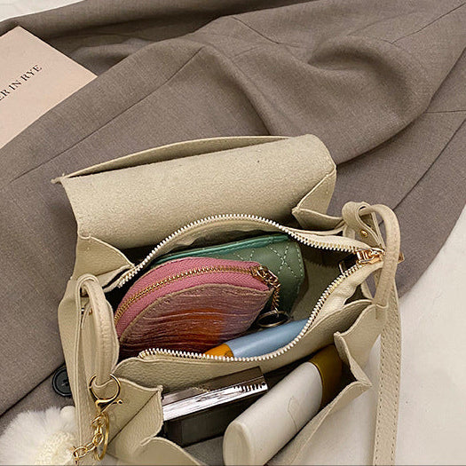 Korean Style PU Crossbody Bag | Small Shoulder Bag with Fur Pendant A60