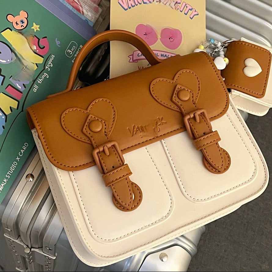 Color-Block Cream Crossbody Bag | Niche PU Flap Bag for Women A61