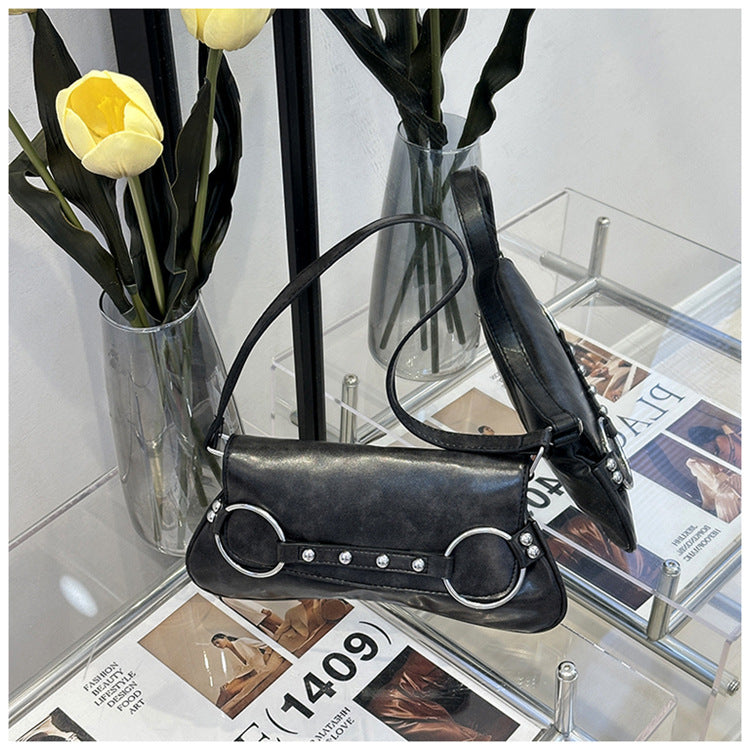 Women's Street Style Shoulder Bag Rivet Ring Hardware Detail A25