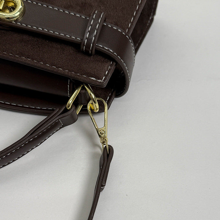 Retro Suede Shoulder Bag for Women | Braided Handle, Lock A14