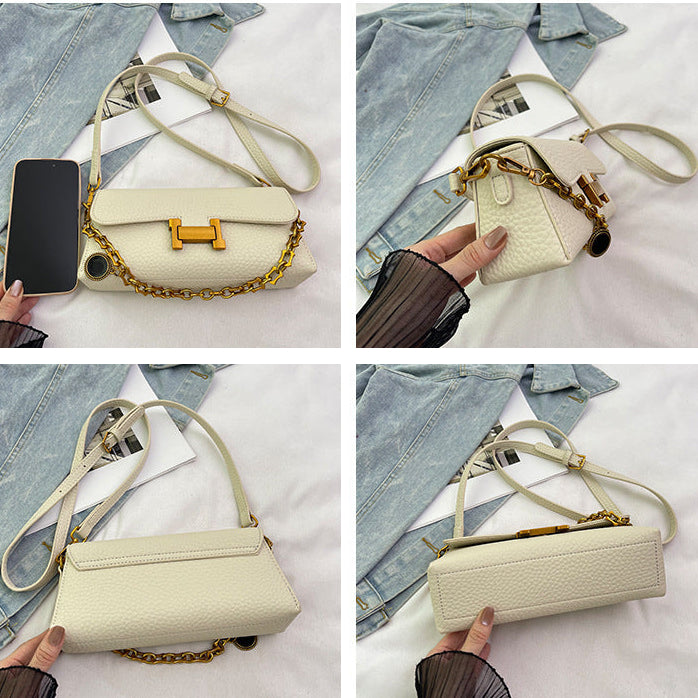 Women's Chain Shoulder Bag | Retro PU Baguette with H-Buckle A18