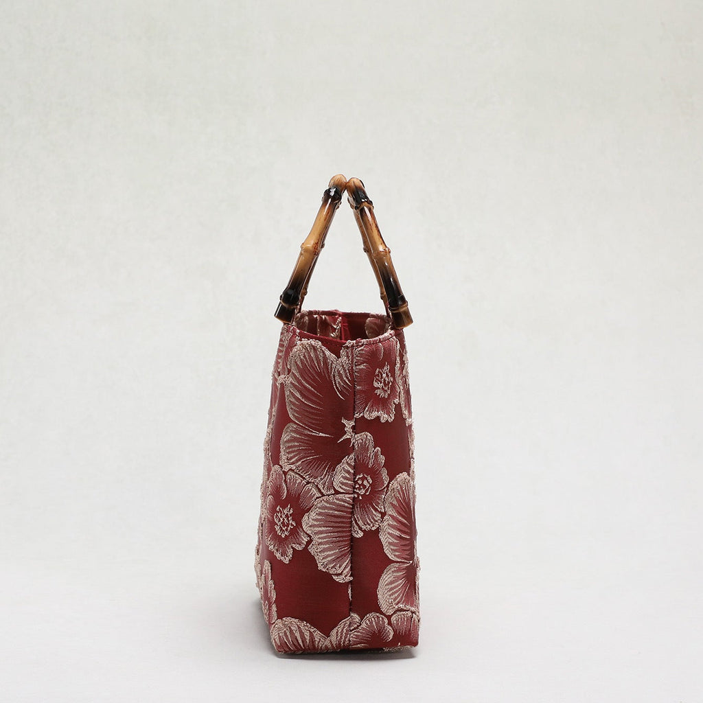 Bamboo Handle Sequin Floral Tote Bag for Women | Fabric Top Handle A46