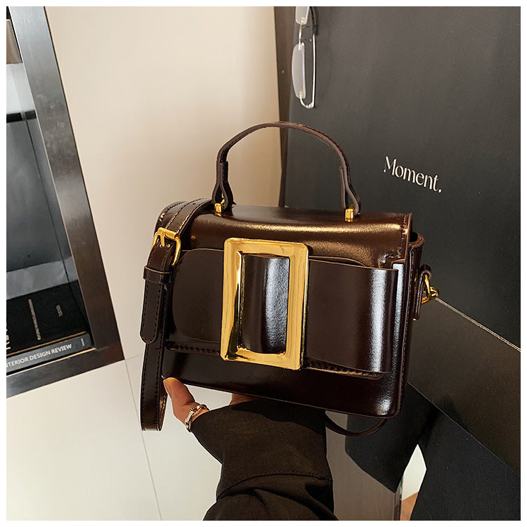 Retro Mini Square Crossbody Bag for Women | PU Leather Gold Buckle A37