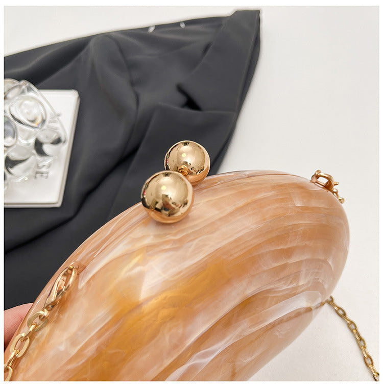 Pearl Chain Evening Clutch Bag | Oval Marble Finish A36
