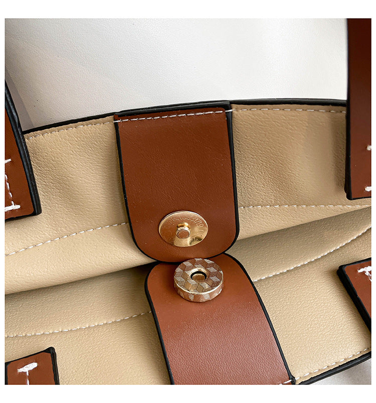 Women's Large Tote Shoulder Bag Colour Block Trim, Open Carry A32